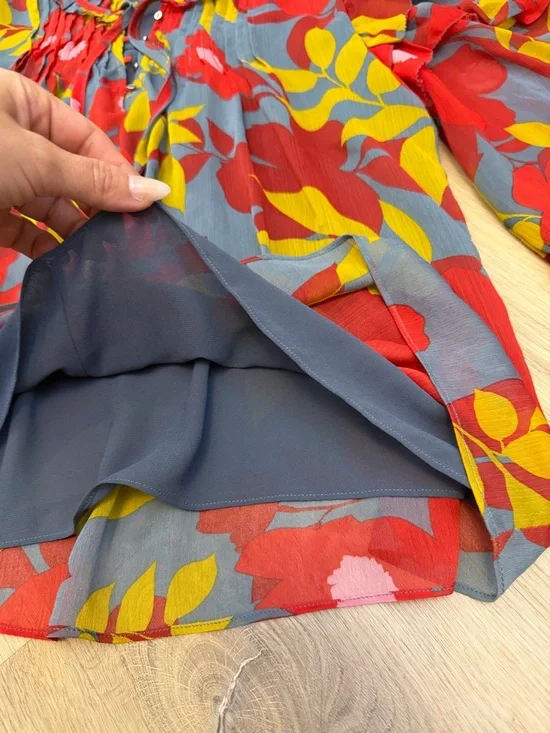 Karlie Evan Blue Ruffle Top with Red and Yellow Floral Print - Picture 8 of 9